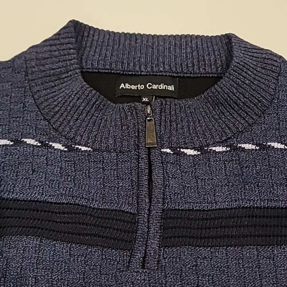 Alberto Cardinali Quarter-Zip Sweater Stripe Blue XL - Picture 5 of 9